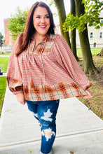 Load image into Gallery viewer, Under Your Spell Rust Plaid Color Block Notch Neck Top
