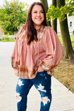 Load image into Gallery viewer, Under Your Spell Rust Plaid Color Block Notch Neck Top
