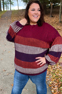 Take All Of Me Stripe Oversized Sweater in Burgundy & Navy