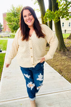 Load image into Gallery viewer, Follow Me Pointelle Knit Button Down Cardigan in Oatmeal
