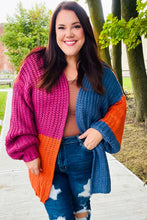 Load image into Gallery viewer, Dazzle In Magenta &amp; Navy Chunky Knit Color Block Cardigan
