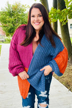 Load image into Gallery viewer, Dazzle In Magenta &amp; Navy Chunky Knit Color Block Cardigan
