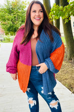 Load image into Gallery viewer, Dazzle In Magenta &amp; Navy Chunky Knit Color Block Cardigan
