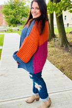 Load image into Gallery viewer, Dazzle In Magenta &amp; Navy Chunky Knit Color Block Cardigan
