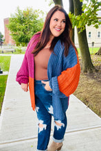 Load image into Gallery viewer, Dazzle In Magenta &amp; Navy Chunky Knit Color Block Cardigan
