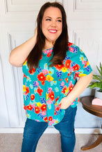 Load image into Gallery viewer, Take Me Away Teal Floral Drop Shoulder Babydoll Top
