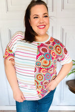 Load image into Gallery viewer, Always Fun Ivory &amp; Fuchsia Stripe and Crochet Print Top
