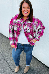 Playful in Plaid Fringe Button Down Shacket