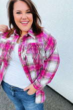 Load image into Gallery viewer, Playful in Plaid Fringe Button Down Shacket
