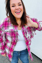 Load image into Gallery viewer, Playful in Plaid Fringe Button Down Shacket
