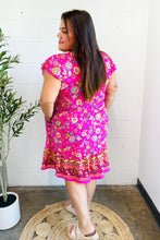 Load image into Gallery viewer, Find Romance Fuchsia Boho Floral Button V Neck Ruffle Dress
