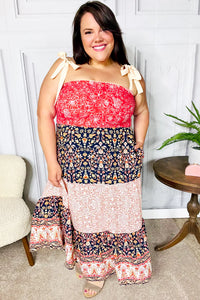 Vacay Vibes Floral Smocked Tube Top Tiered Maxi Dress in Orange
