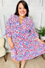 Load image into Gallery viewer, Love Found Blue &amp; Lavender Ikat Print V Neck Dress
