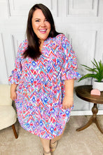 Load image into Gallery viewer, Love Found Blue &amp; Lavender Ikat Print V Neck Dress
