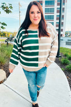 Load image into Gallery viewer, Striped Color Block Sweater in Hunter Green &amp; Taupe
