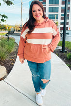 Load image into Gallery viewer, Feeling Playful Rust Stripe Color Block French Terry Hoodie
