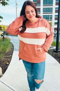 Feeling Playful Rust Stripe Color Block French Terry Hoodie