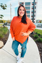 Load image into Gallery viewer, Autumn Vibes Asymmetrical Knit Sweater in Pumpkin
