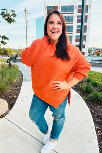 Autumn Vibes Asymmetrical Knit Sweater in Pumpkin