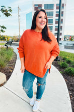 Load image into Gallery viewer, Autumn Vibes Asymmetrical Knit Sweater in Pumpkin
