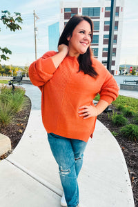 Autumn Vibes Asymmetrical Knit Sweater in Pumpkin