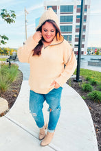 Load image into Gallery viewer, The Perfect Day Oatmeal Notched Neck Contrast Stitch Knit Hoodie
