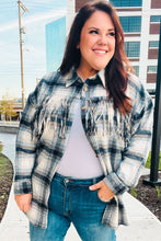 Load image into Gallery viewer, Boldly You Navy Plaid Fringe Button Down Shacket
