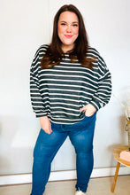 Load image into Gallery viewer, Look Striking Charcoal Stripe Terry Banded Dolman Pullover
