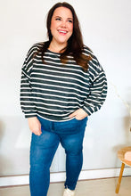 Load image into Gallery viewer, Look Striking Charcoal Stripe Terry Banded Dolman Pullover
