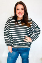 Load image into Gallery viewer, Look Striking Charcoal Stripe Terry Banded Dolman Pullover
