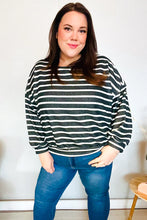 Load image into Gallery viewer, Look Striking Charcoal Stripe Terry Banded Dolman Pullover
