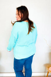 Eyes On You Mineral Wash Rib Notch Neck Pocket Top in Seafoam