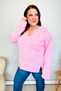 Eyes On You Mineral Wash Rib Notch Neck Pocket Top in Pink