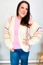 Load image into Gallery viewer, Easy Living Oatmeal Multicolor Stripe Dolman Crochet Cardigan
