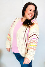 Load image into Gallery viewer, Easy Living Oatmeal Multicolor Stripe Dolman Crochet Cardigan
