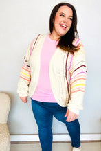 Load image into Gallery viewer, Easy Living Oatmeal Multicolor Stripe Dolman Crochet Cardigan
