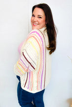 Load image into Gallery viewer, Easy Living Oatmeal Multicolor Stripe Dolman Crochet Cardigan
