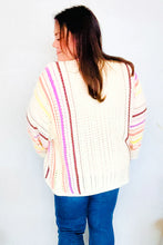 Load image into Gallery viewer, Easy Living Oatmeal Multicolor Stripe Dolman Crochet Cardigan
