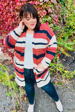 Load image into Gallery viewer, Put Together Rust &amp; Navy Striped Pocketed Cardigan
