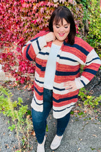 Load image into Gallery viewer, Put Together Rust &amp; Navy Striped Pocketed Cardigan
