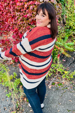 Load image into Gallery viewer, Put Together Rust &amp; Navy Striped Pocketed Cardigan
