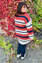 Load image into Gallery viewer, Put Together Rust &amp; Navy Striped Pocketed Cardigan
