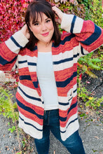 Load image into Gallery viewer, Put Together Rust &amp; Navy Striped Pocketed Cardigan
