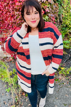 Load image into Gallery viewer, Put Together Rust &amp; Navy Striped Pocketed Cardigan
