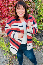 Load image into Gallery viewer, Put Together Rust &amp; Navy Striped Pocketed Cardigan
