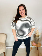 Load image into Gallery viewer, You&#39;ve Got This Ivory &amp; Black Wavy Stripe Pattern Sweater Top
