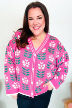 Load image into Gallery viewer, All For Love Fuchsia Flower Print Button Down Knit Cardigan
