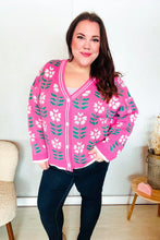 Load image into Gallery viewer, All For Love Fuchsia Flower Print Button Down Knit Cardigan
