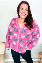 Load image into Gallery viewer, All For Love Fuchsia Flower Print Button Down Knit Cardigan
