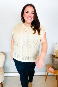 The Perfect Find Dolman Short Sleeve Crochet Sweater Top in Beige